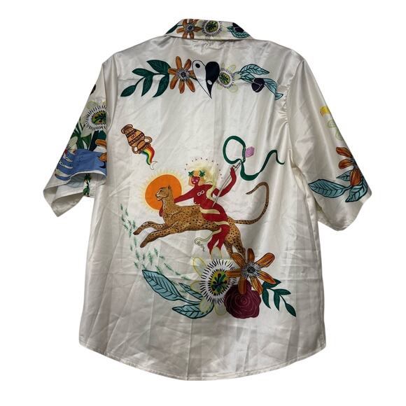 Womens Art Shirt Surreal Print Button-Up Cheetah Rider Snake Yin Yang Size Small - Picture 9 of 9